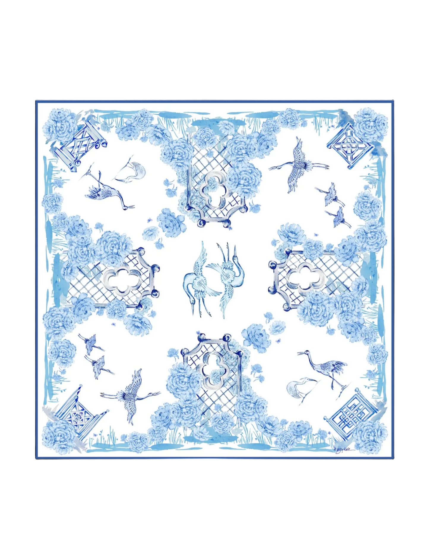 Crane Lagoon Scarf - Blue & White