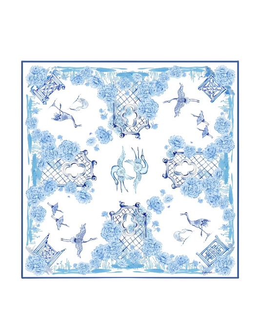 Crane Lagoon Scarf - Blue & White