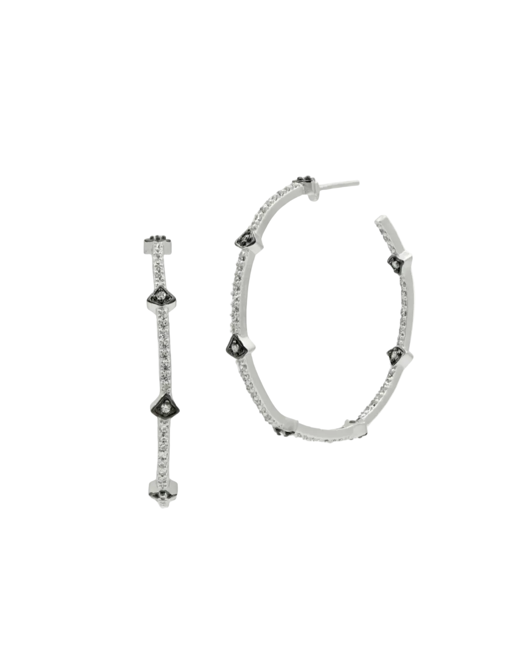 Pave Arrow Hoop Earrings - Silver and Black