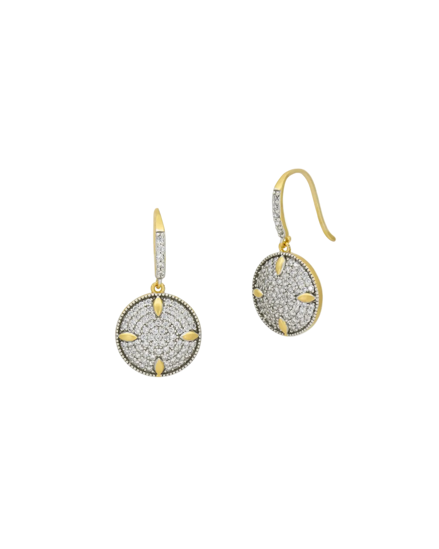 Petals and Pave Disc Earrings - Gold