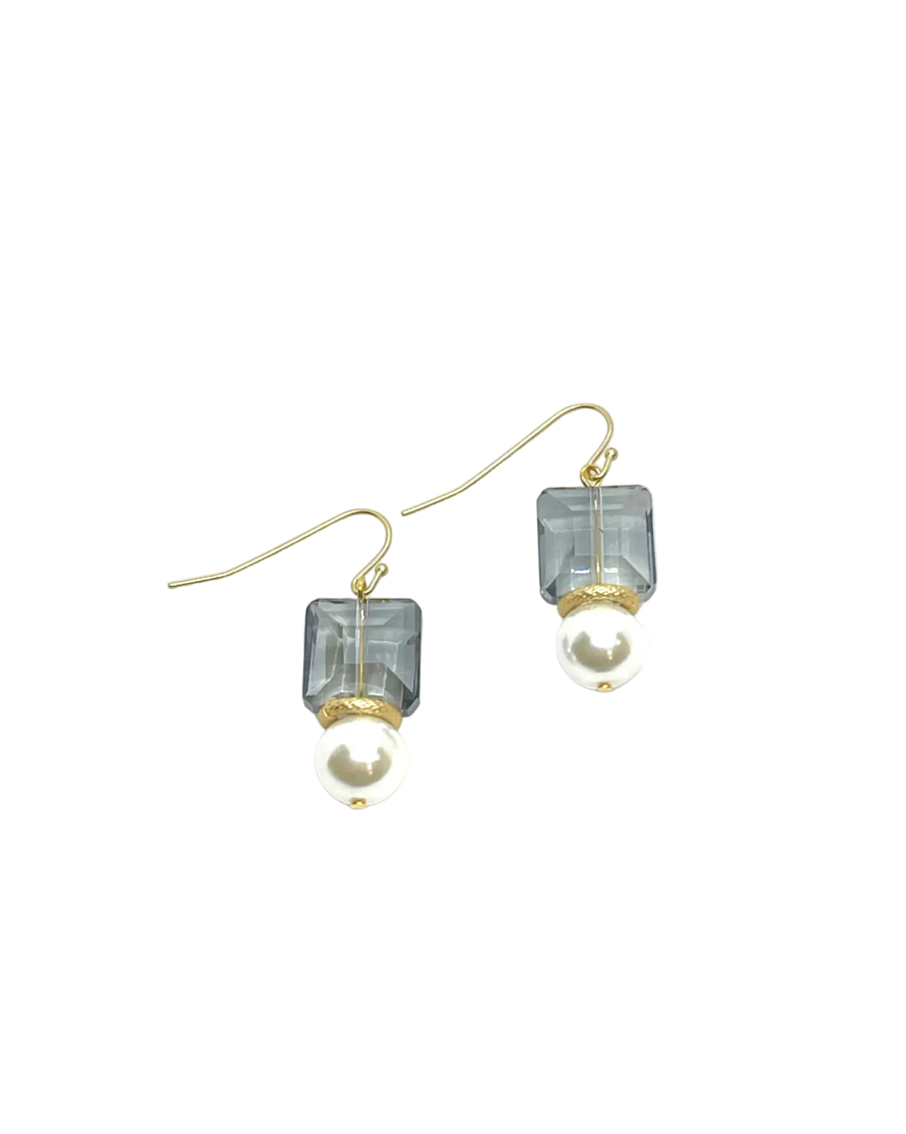 Grey Crystal & Glass Pearl Earrings - Gold Earrings