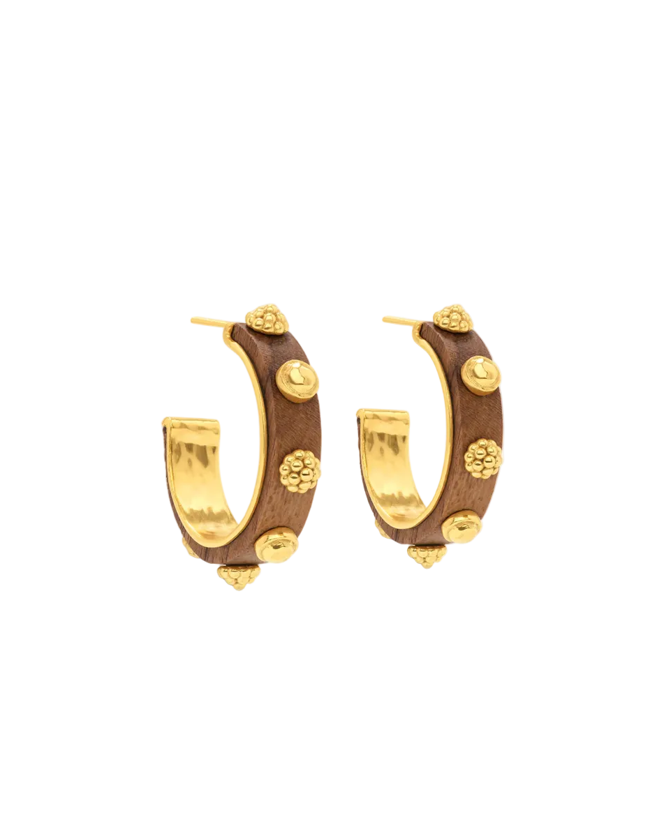 Gaia Hoop Earrings - Hammered Gold/Teak