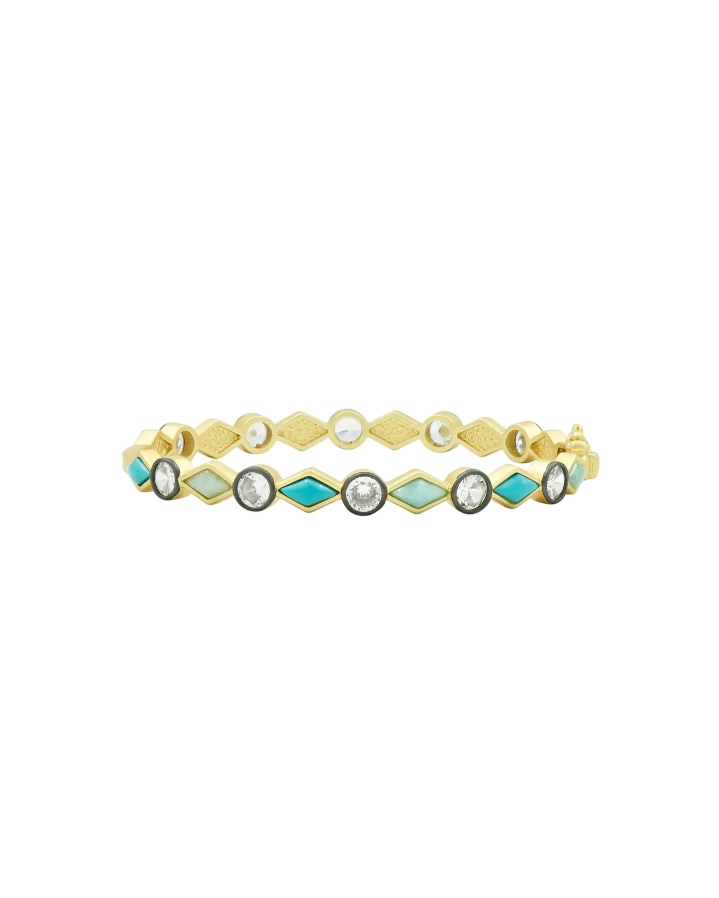 Shades of Turquoise Hinge Bangle - Gold