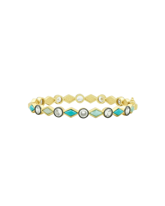 Shades of Turquoise Hinge Bangle - Gold