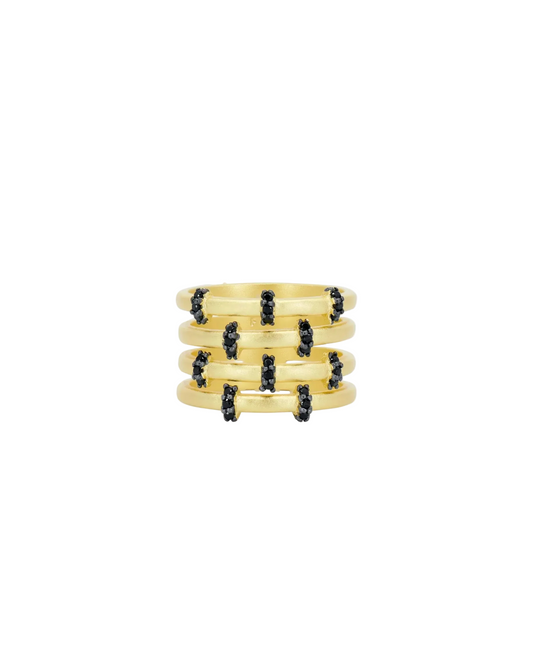 Industrial Finish Cobblestone Cage Ring - Gold