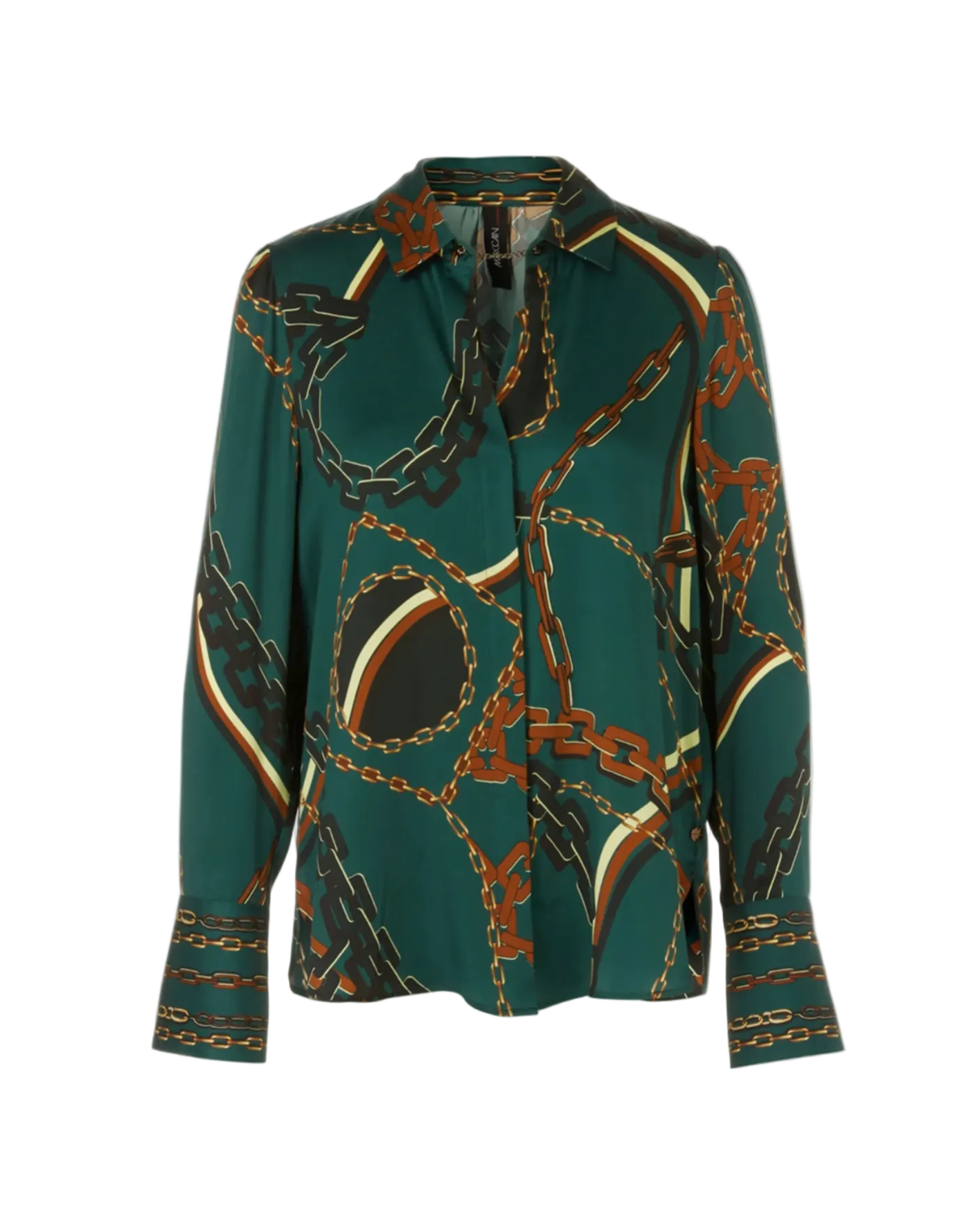 Silk Blouse with Chain Design - Soft Forest
