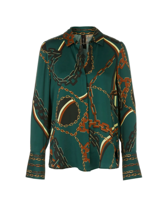 Silk Blouse with Chain Design - Soft Forest