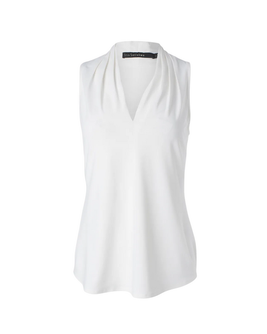 Matte Jersey Sleeveless Pleated V-neck Top