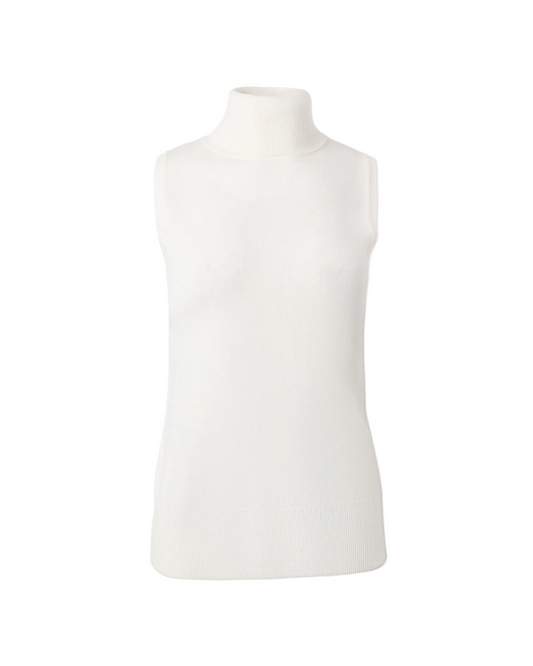 Merino Blend Sleeveless Turtleneck - Ivory