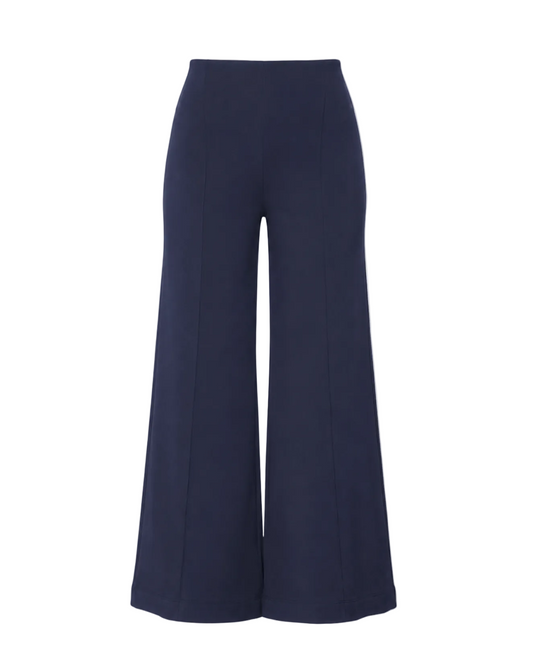 Ponte Knit Cropped Wide Leg Pant - Navy