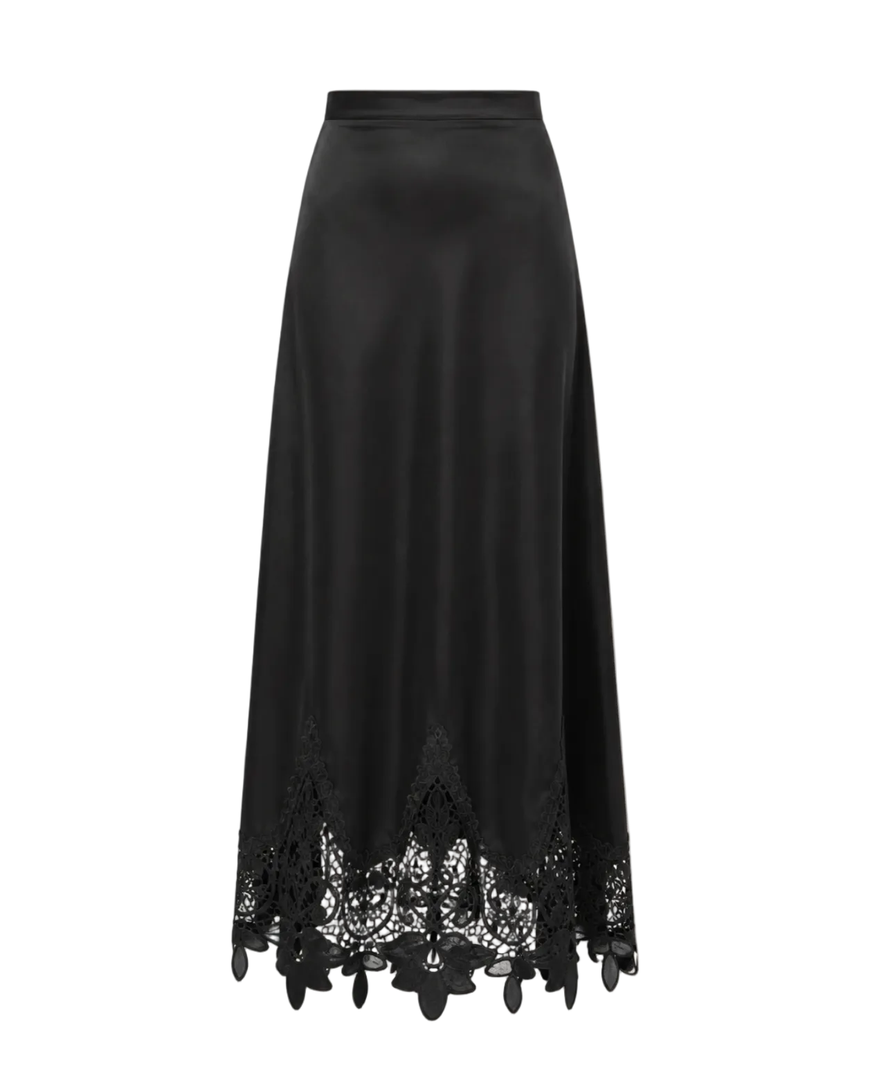 Satin Lace Bottom Skirt - Black