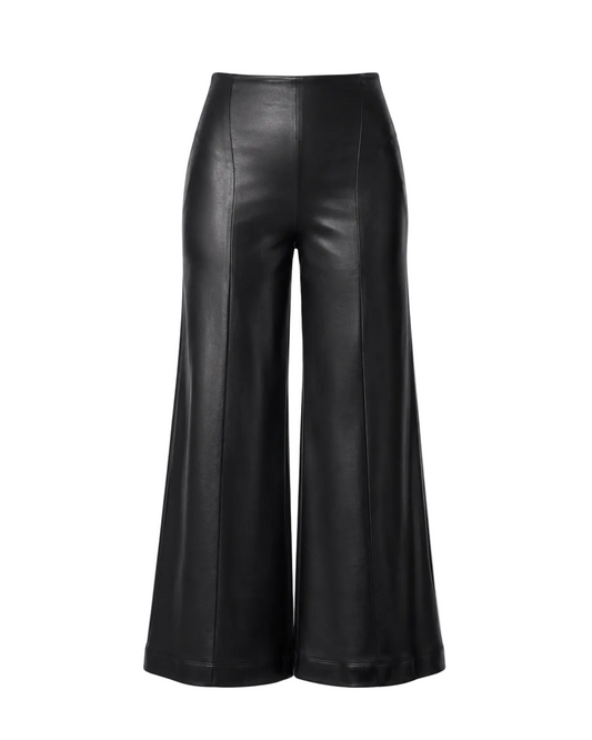 Vegan Leather Cropped Straight Leg Pant - Black