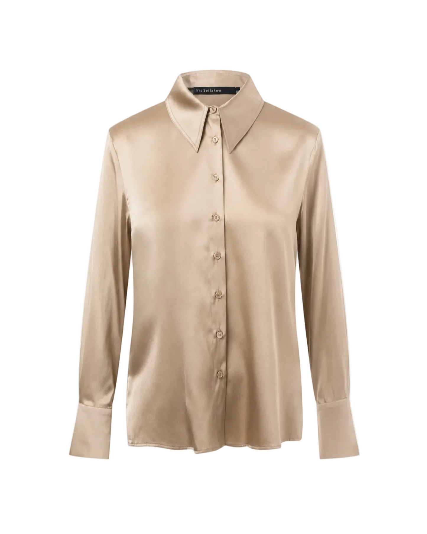 Button Down Classic Silk Blouse - Taupe