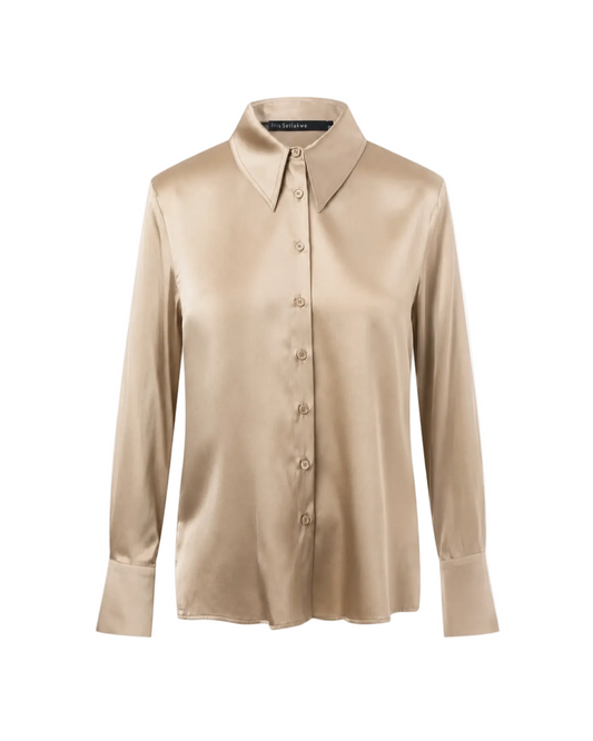 Button Down Classic Silk Blouse - Taupe