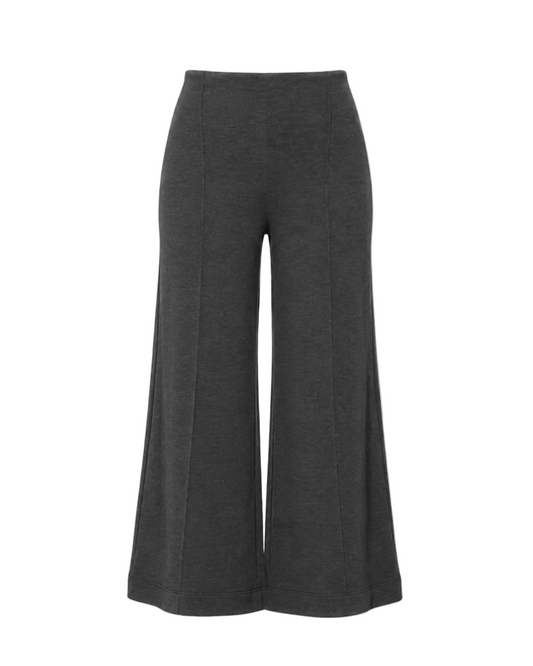 Ponte Knit Cropped Wide Leg Pant - Charcoal