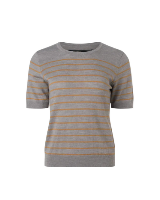 Fine Merino Blend Striped T-Shirt - Grey Camel