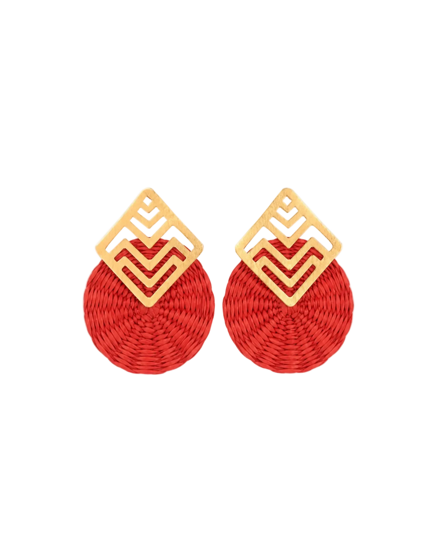 Red Woven Earrings - Gold