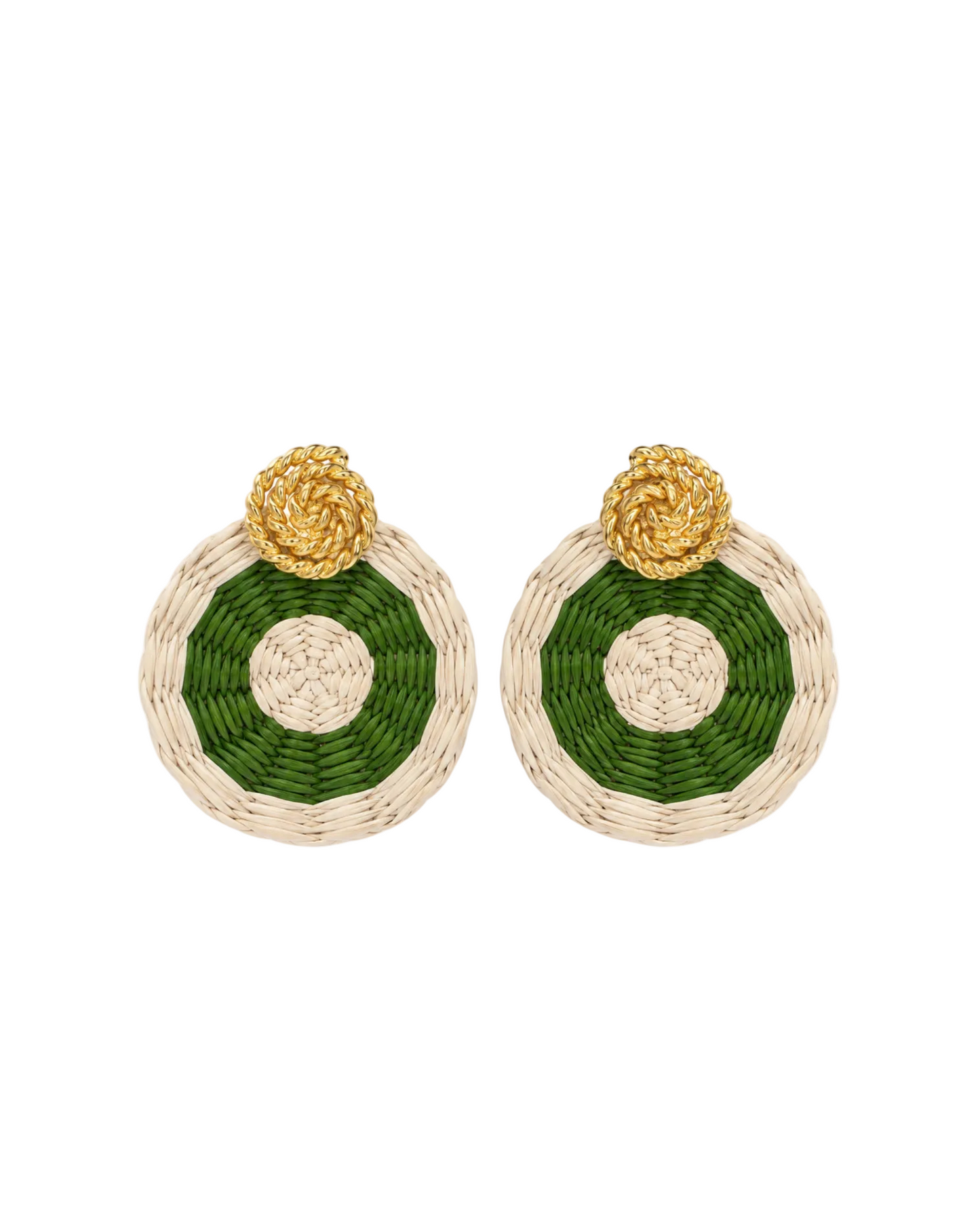 Green Woven Earrings - Gold