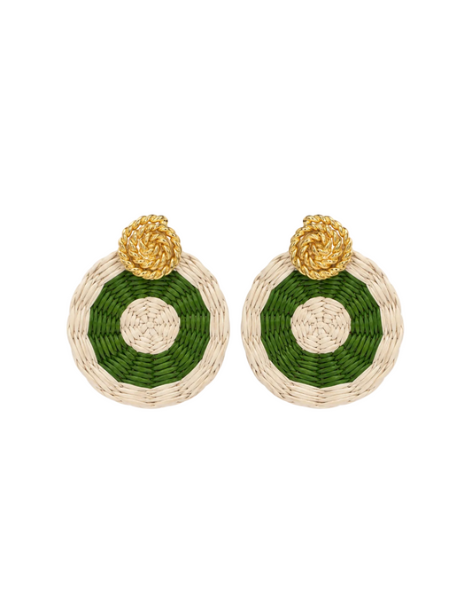 Green Woven Earrings - Gold