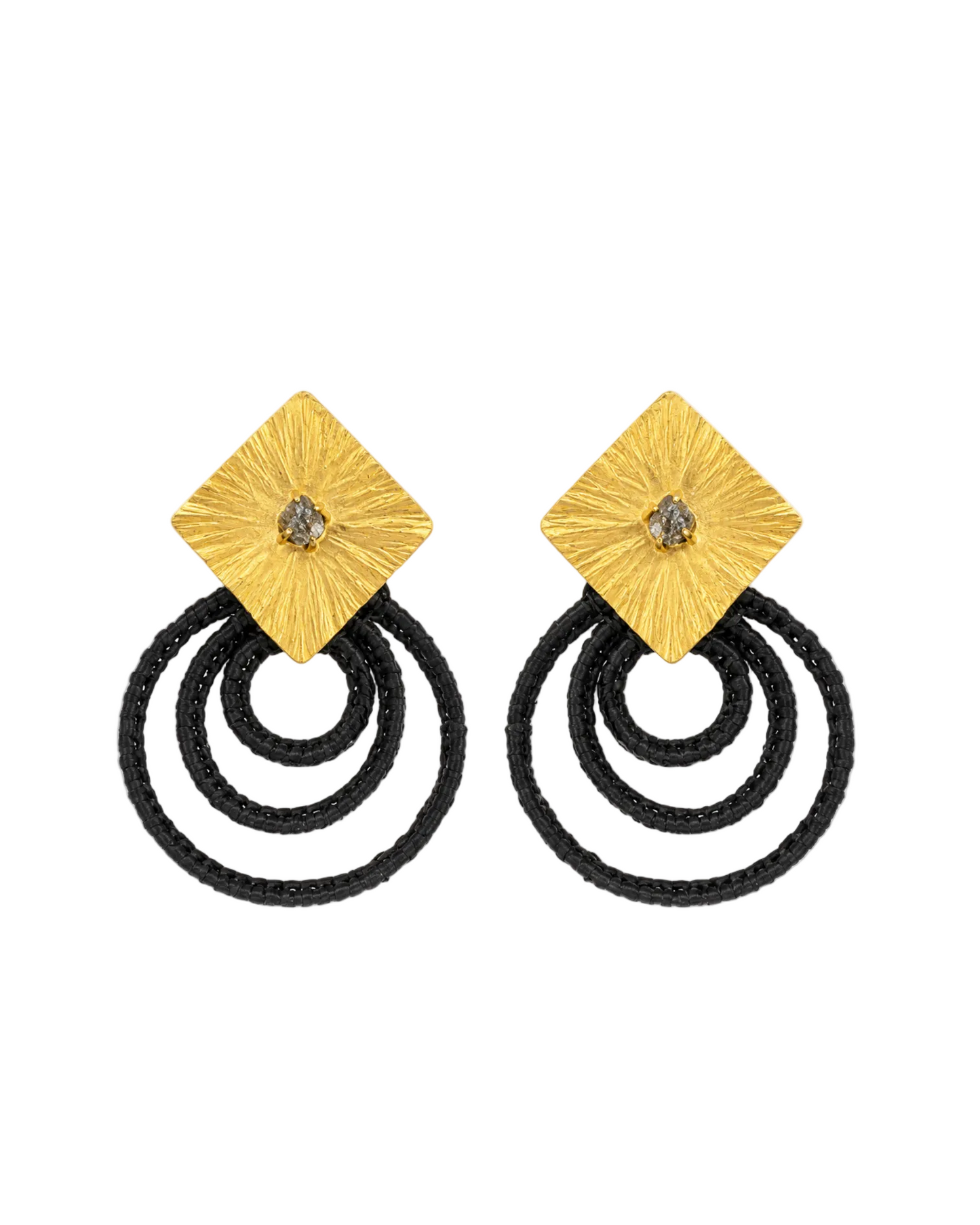 Black Woven Earrings - Gold