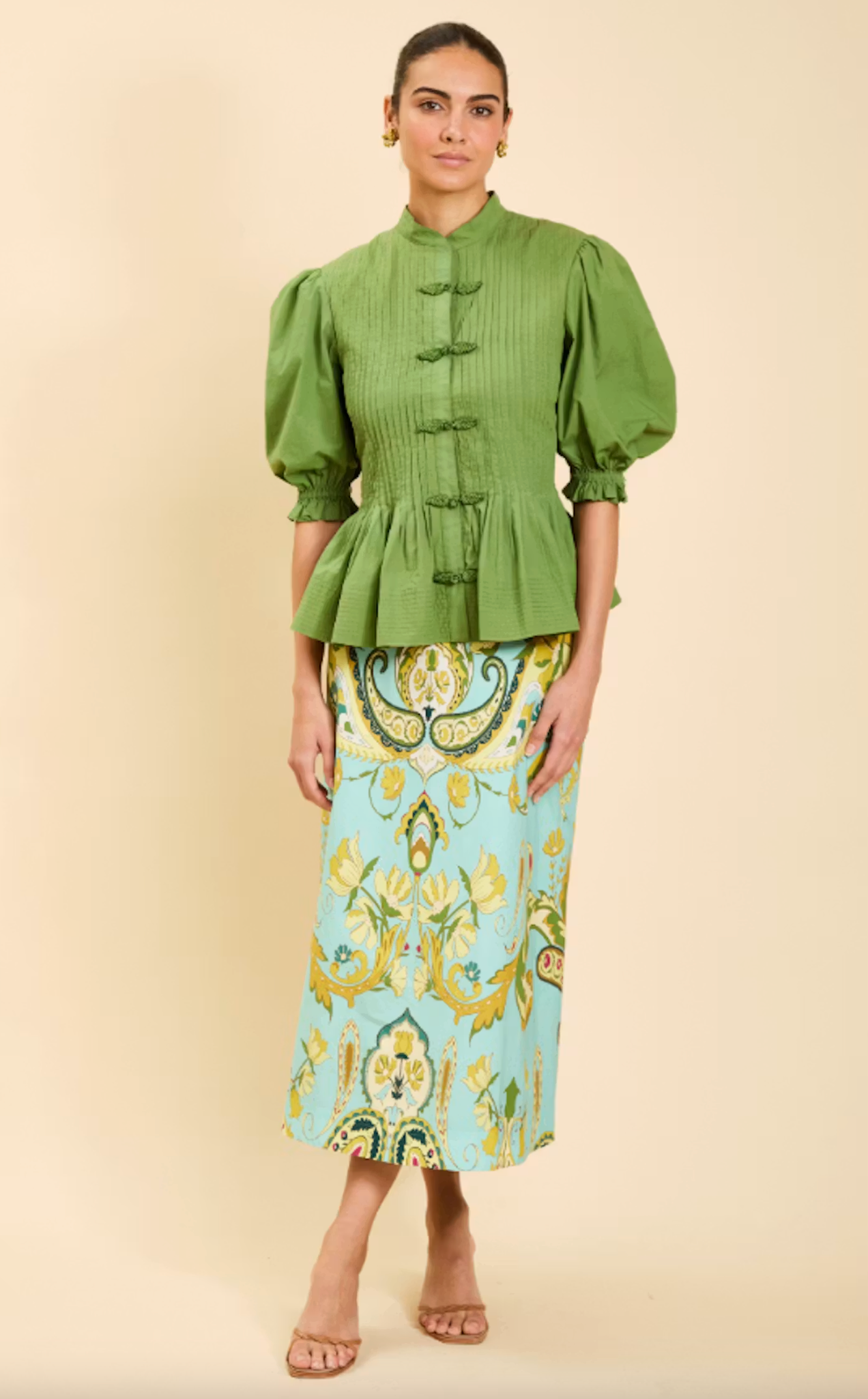 Calvin Pintucked Top - Evergreen
