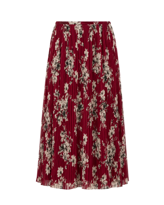 Handsketched Floral Delaine Skirt - Berrywine Gardenia