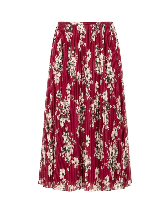 Handsketched Floral Delaine Skirt - Berrywine Gardenia