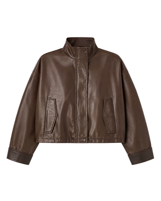 Mina Oversized Vegan Leather Coat - Truffle