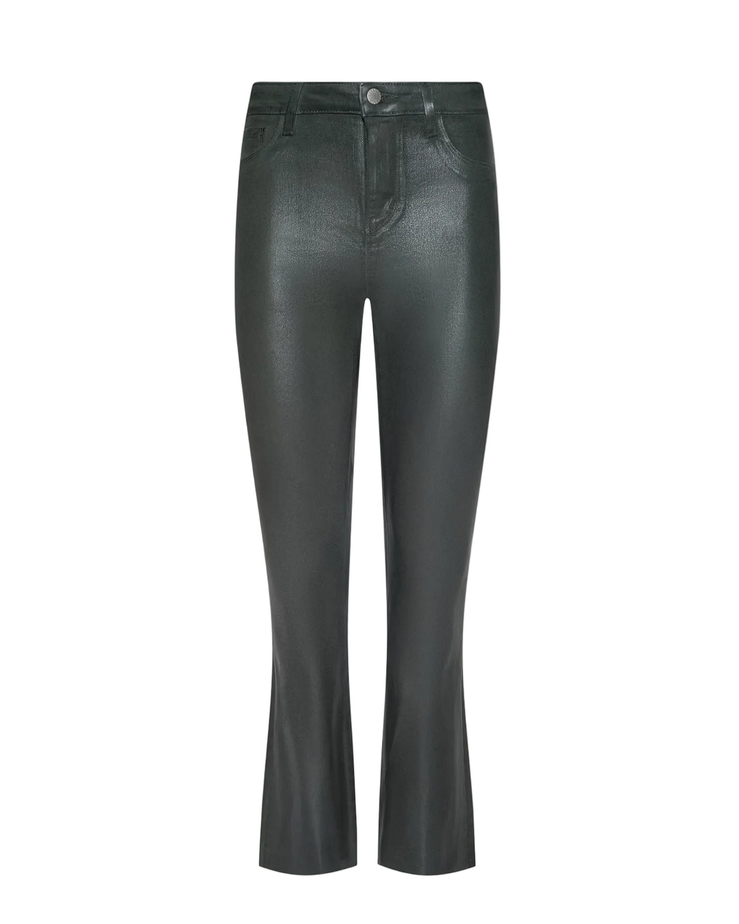 Kendra Coated Cropped Flare Jean - Ash Olive