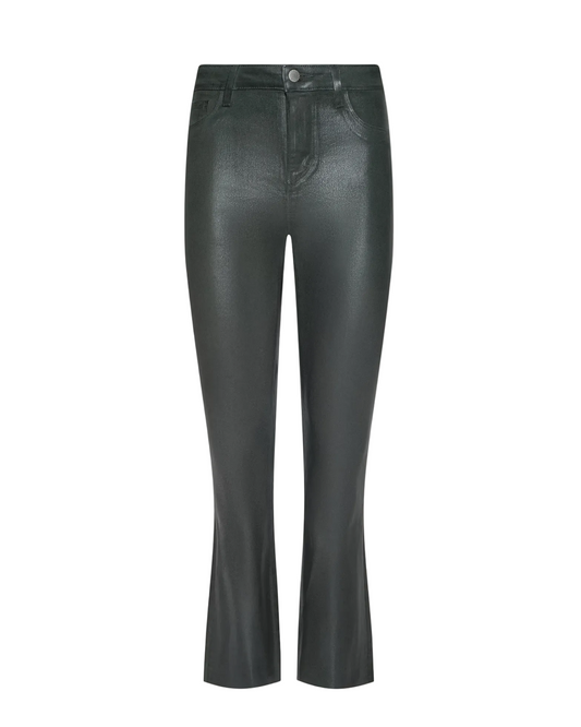 Kendra Coated Cropped Flare Jean - Ash Olive