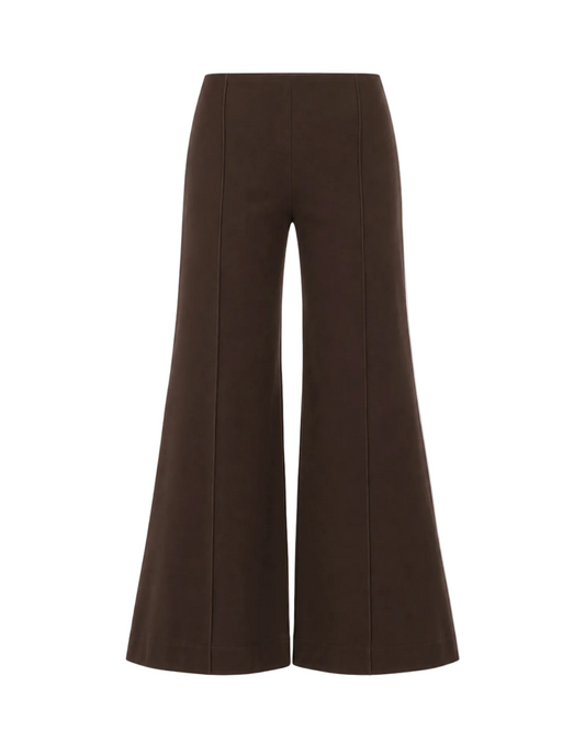 Ponte Knit Cropped Wide Leg Pant - Chocolate