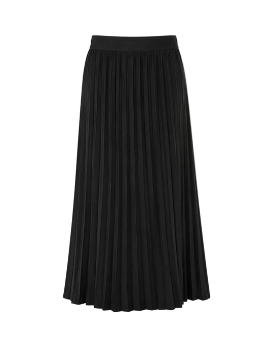 Faux Suede Long Pleated Skirt - Black