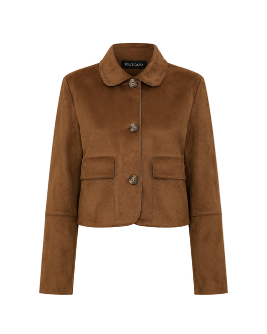 Faux Suede Two Pocket Jacket - Brown