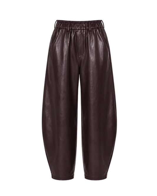 Faux Leather Barrel Leg Pant - Eggplant