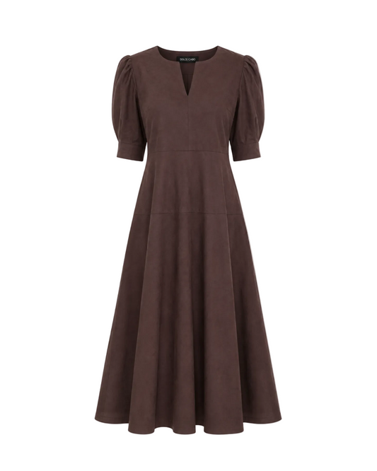 Faux Suede Maxi Dress - Brown