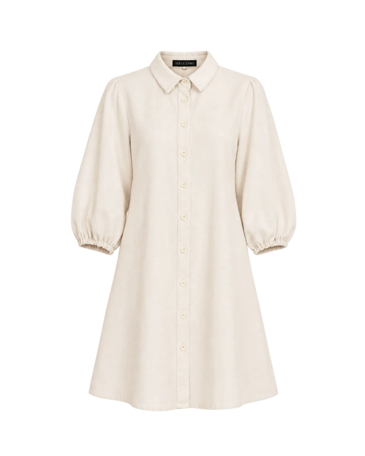 Faux Suede Puff Sleeve Shirt Dress - Creme