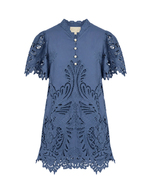 Elliana Lace Mini Dress - Lapis Blue