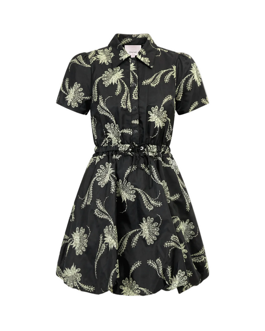 Paisley Fan Embroidered Ophelie Dress - Black/Gardenia