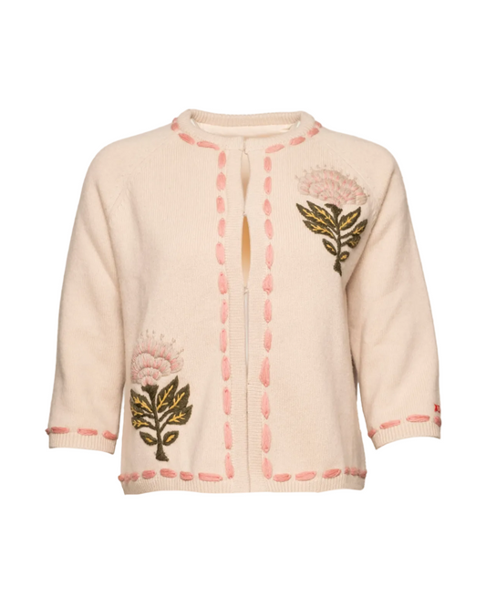 Border Flower Cardigan - Oyster