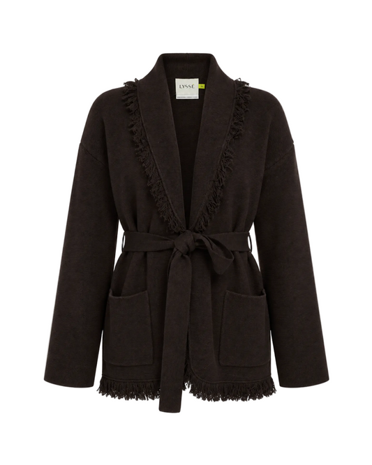 Dixie Fringe Belted Cardigan - Double Espresso