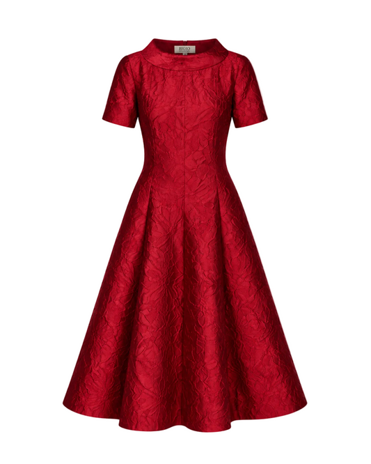 Jacquard Seamed Dress - Garnet