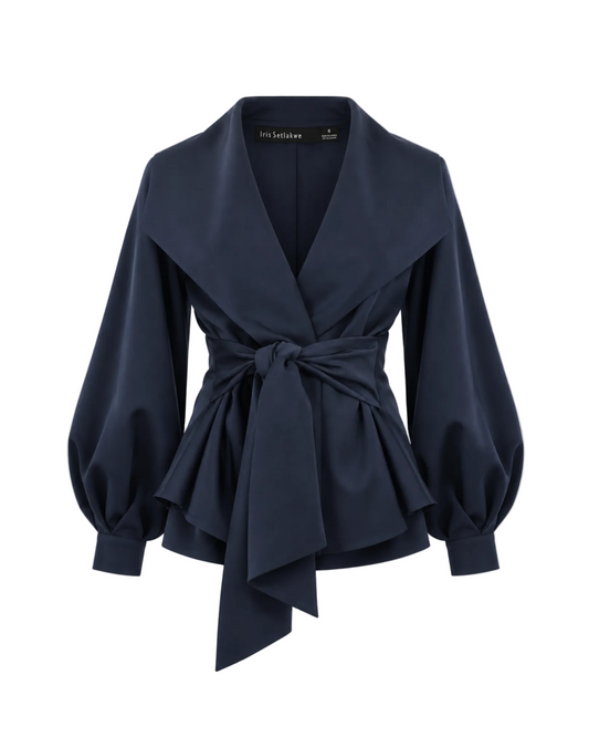 Raw Edge Belted Jacket - Navy