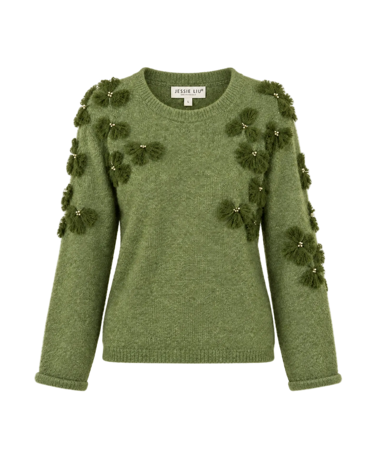 Cashmere Blend Raglan Sleeve Pullover - Moss Green