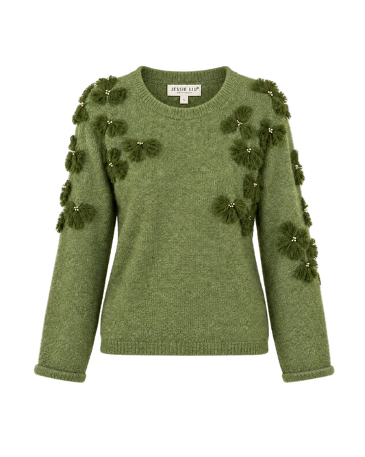 Cashmere Blend Raglan Sleeve Pullover - Moss Green