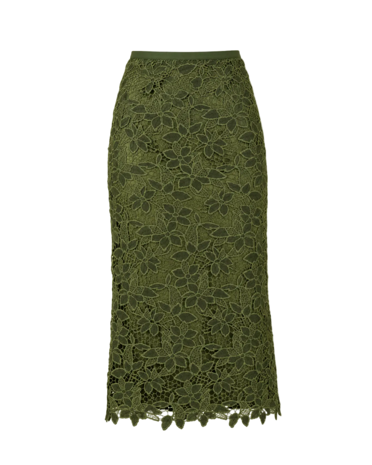Guipure Lace Midi Skirt - Green