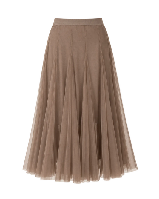 Tulle Skirt with Merino Wool Lining - Brown
