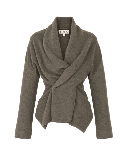 Knit Jacket with Asymmetrical Closure - Olive
