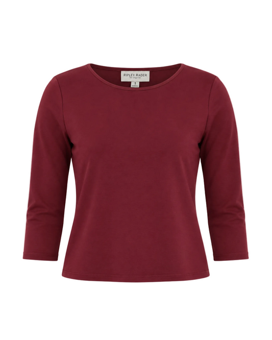 Ponte Knit Extended 3/4 Sleeve Top - Wine