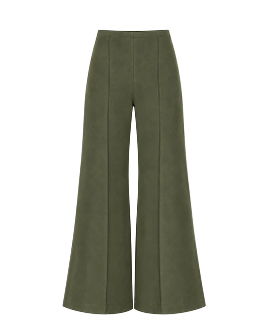 Stretch Suede Wide Leg Pant: Standard - Olive