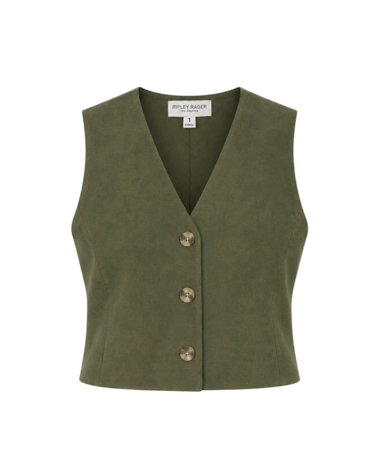 Stretch Suede Vest - Olive